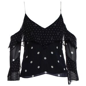 Nicholas Silk Navy Polka Dot Cold Shoulder Top - size 4